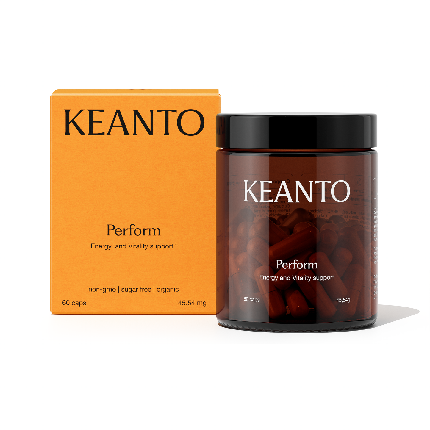 KEANTO Perform supplement with Vitamin C, Green-lipped Mussel, and Collagen for energy and performance. Verhoogt energie en prestaties